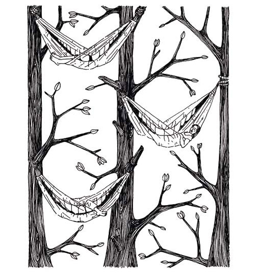 Illustration: Hängematten in Bäumen
