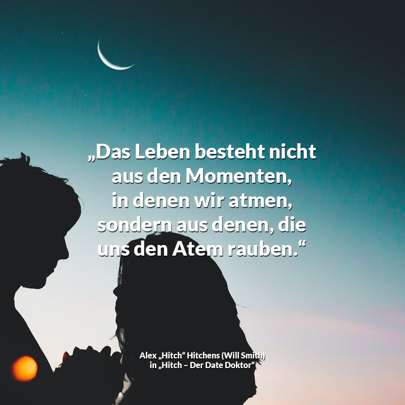 Zitat-Text auf Hintergrundbild mit Silhouetten eines Paares vor einem Nachthimmel mit Mondsichel
