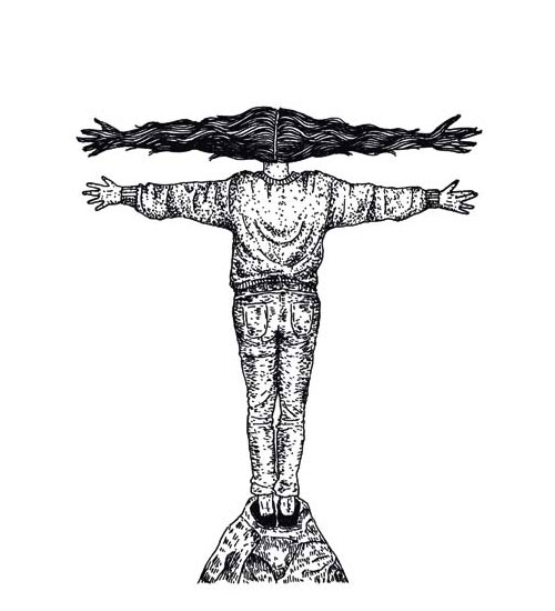 Illustration: Mädchen mit ausgestreckten Armen / Wind in den Haaren