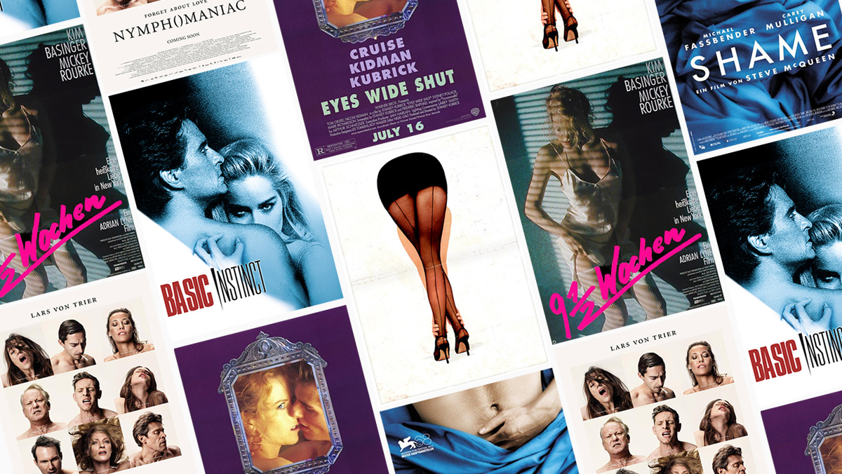 Collage aus Filmplakaten - Basic Instinct, Nymphomaniac, Shame, Eyes Wide Shut, Secretary, 9 1/2 Wochen